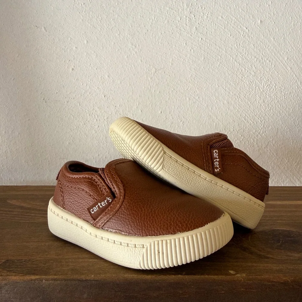 Carter's Ricky Toddler Slip On Sneakers Size 4 Brown Faux Leather Casual
